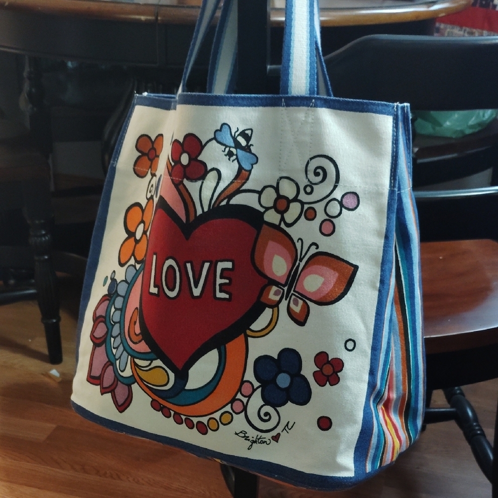 Brighton Pink and Blue Tote Bag with Vibrant Design With Free Cosmetics Bag